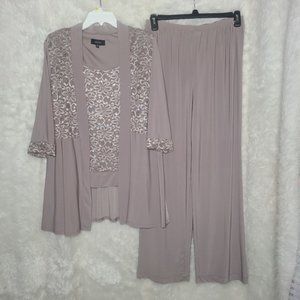 R&M Richards Lace and Sequin Pant Set with Matching Jacket Mocha Size 14